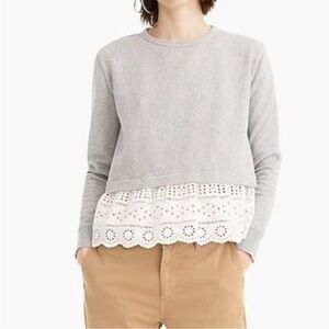 J. Crew Eyelet Hem Sweatshirt Grey Size Small Lace
